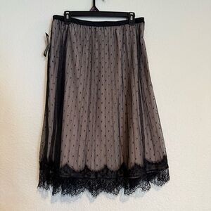 Worthington Womens Skirt 8 Midi Plus Size Sheer Overlay Nude Black